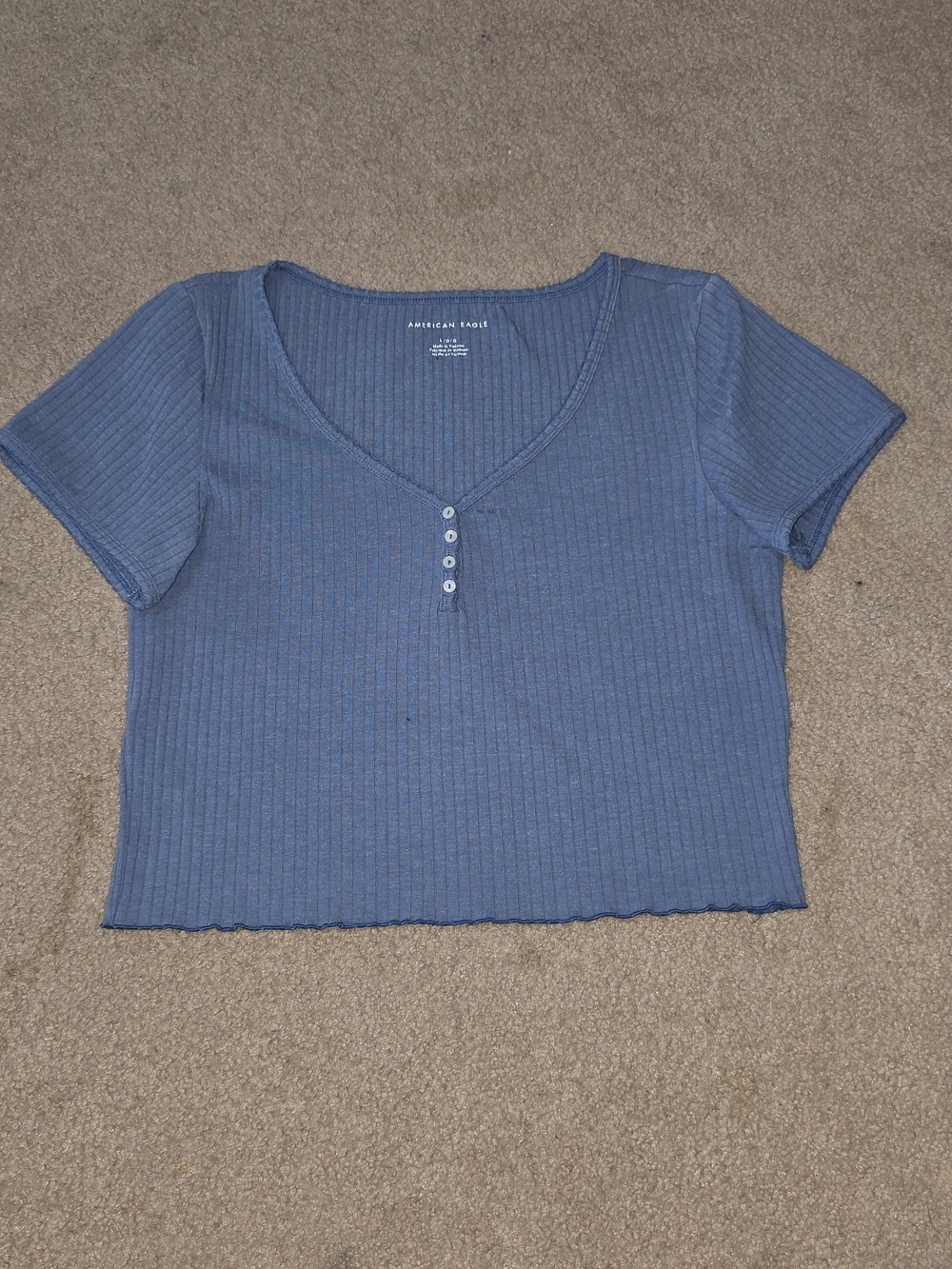 American Eagle Outfitters Blue Ribbed V-Neck Crop Top